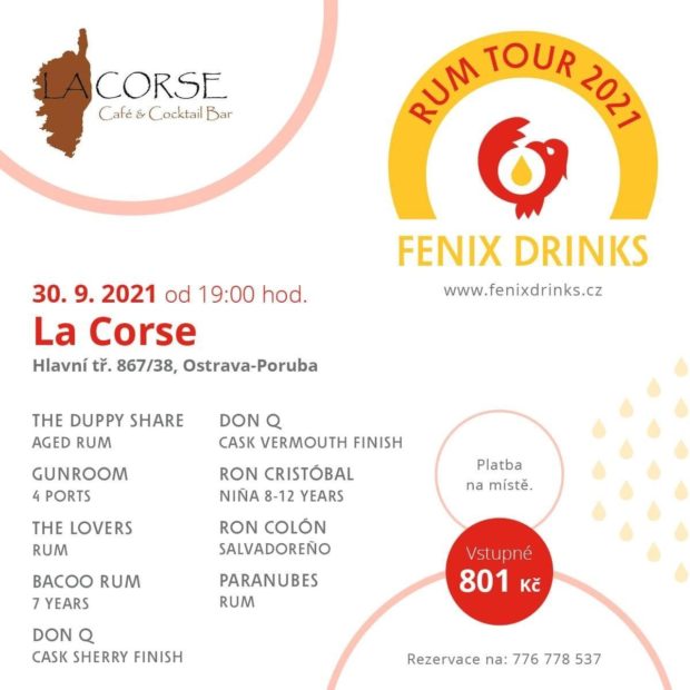 Fenix Drinks Rum Tour: 30. září, La Corse, Ostrava