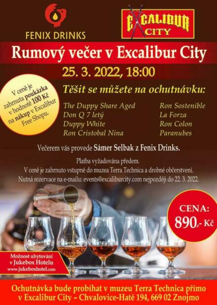 Fenix Drinks Rum Tour: 25. března, Excalibur City, Znojmo